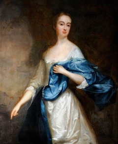 An Unknown Young Lady in White with a Blue Mantle by follower of Thomas Murray