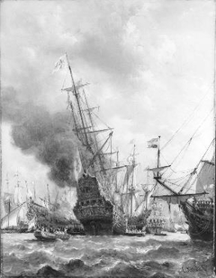 Anno 1702. De vernietiging van de Franse vloot in de baai van Vigo by Everhardus Koster