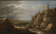 Berglandschap met herders, vee en ruïnes by David Teniers the Younger