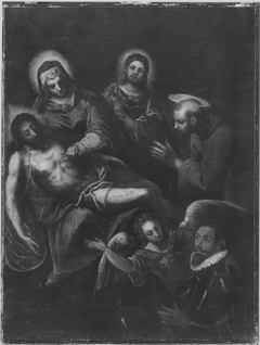 Beweinung Christi mit den hll. Johannes, Franziskus und einem Stifter (Werkstatt)
