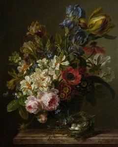 Bowl of flowers by Willem van Leen