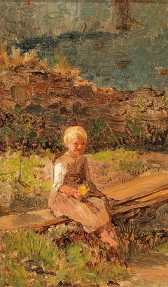 Child Sitting on a Wooden Walkway by Olga Wisinger-Florian