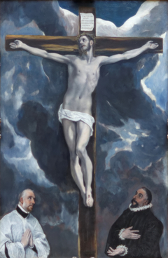 Christ on the Cross Adored by Donors