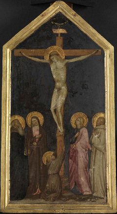 Christus am Kreuz zwischen Maria und Johannes mit den Heiligen Franziskus, Antonius Eremita und Bernhard von Clairrvaux by Florentinischer Meister