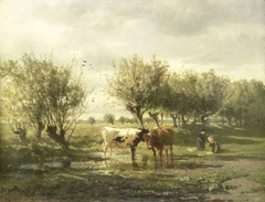 Cows at a pond by Albert Gerard Bilders