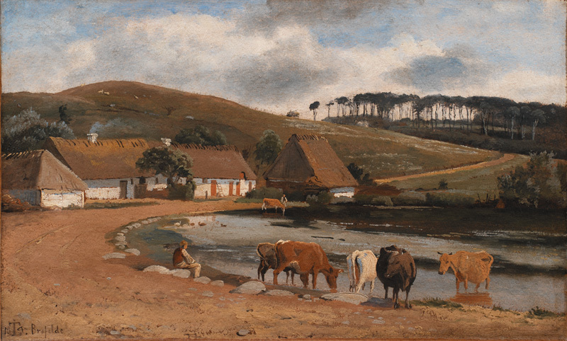 Cows being Watered at a Village Pond. Brofelde, Zealand