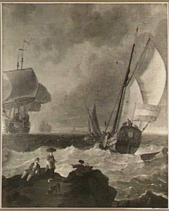 Dutch ships before a rocky coast by Ludolf Bakhuizen