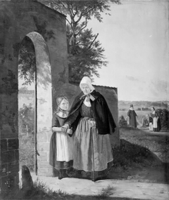 En gammel kone på vej til kirke by Moritz Unna