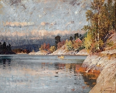 Fjord Landscape with Boat by Adelsteen Normann