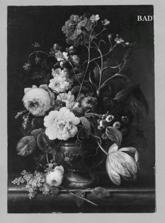 Flower stillife in metal vase by Johann Baptist Drechsler