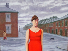 ‘Geordie Girl in a red dress’, (2011). Oil on linen, 90 x 120 cm by john albert walker