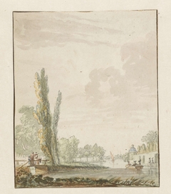 Gezicht langs een rivier met rechts een theekoepelje by Pieter Bartholomeusz Barbiers