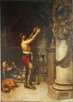 Gladiadores victoriosos ofreciendo las armas a Hércules guardián