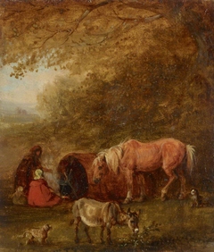 Gypsy Encampment with Horse and Donkey by Edmund Bristow