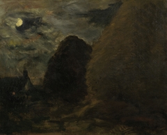 Haystacks by moonlight by Charles-François Daubigny