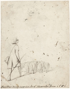 Herder en zijn schapen, van achteren by Harmen ter Borch