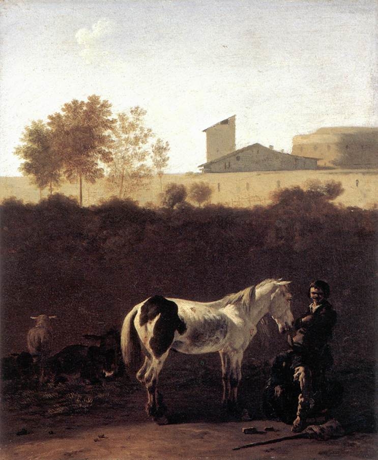 Italianate Landscape with Herdsman and a Piebald Horse