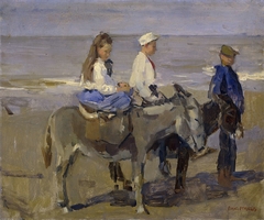 Jongen en meisje op ezeltjes by Isaac Israels
