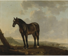 Landscape with a brown horse