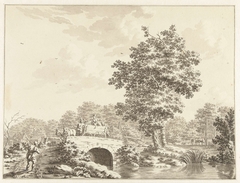 Landschap met een kar op een stenen brug by Jan Bruyn