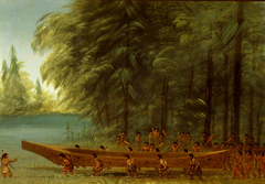 Launching a Canoe - Nayas Indians by George Catlin