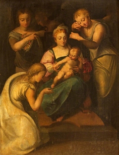 Madonna and Child with a Female Saint and Angels (possibly the Mystic Marriage of Saint Catherine) by Anonymous
