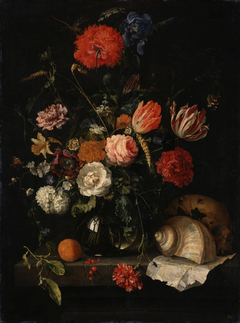 Memento Mori with a Skull under a Vase with Flowers