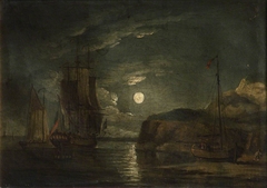 Moonlight: a ship becalmed near the shore by Anonymous