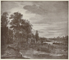 Moonlight River landscape with figures