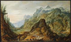 Mountain landscape with a caravan by Joos de Momper the Younger