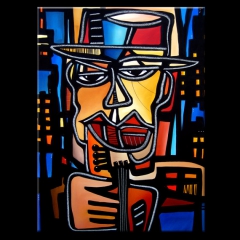 Night Moves - Original Abstract painting Modern pop Art Contemporary large cubist Portrait FACE music jazz by Fidostudio