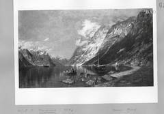 Norwegische Fjordansicht mit Dampfer und Booten