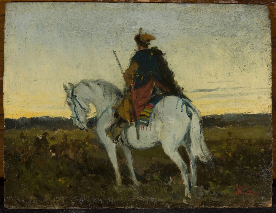 Oriental rider on a white horse