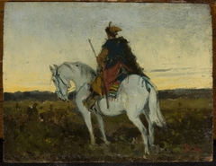 Oriental rider on a white horse