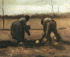 Peasant and Peasant Woman Planting Potatoes by Vincent van Gogh