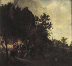 Peasants drinking before an inn by Adriaen van Ostade