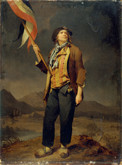 Portrait du chanteur Simon Chenard (1758-1832), en costume de sans-culotte, portant un drapeau à la fête de la liberté de la Savoie, le 14 octobre 1792