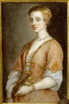 Portrait of a Lady with a collared pet attached by chain to her wrist
