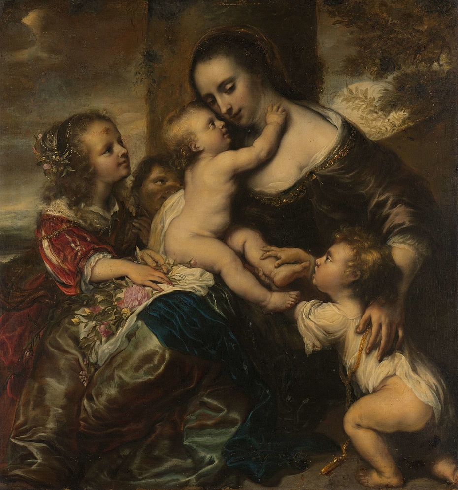 Portrait of a woman with four children, depicted as Caritas
