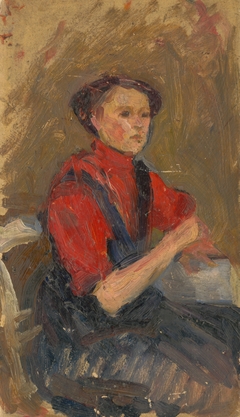 Portrait of a Young Woman in a Red Sweater by Ľudovít Pitthordt
