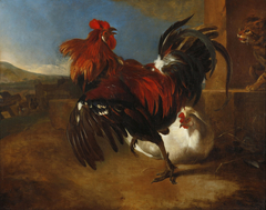 Poultry-yard with angered cock by Melchior d'Hondecoeter