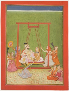 Raja and Rani on Swing with Female Attendants