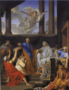 Saint Pierre ressuscitant la veuve de Tabitha by Louis Testelin