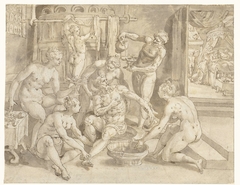 Sardanapalos neemt een bad by Maerten de Vos