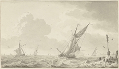 Schepen op woelig water by Cornelis de Griendt