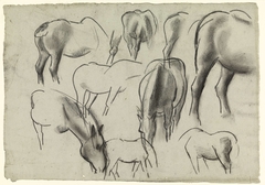 Schetsblad met diverse studies van paarden by Leo Gestel
