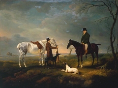 Sir Robert Leighton after Coursing, with a Groom and a Couple of Greyhounds by John Ferneley