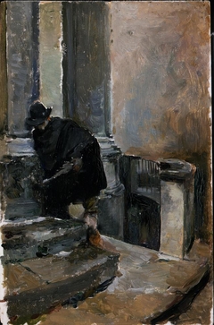 Sketch (Man with cape on steps) by Emilio Sala