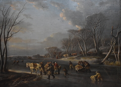 Sleigh travelers on a river in Holland by Andries Vermeulen