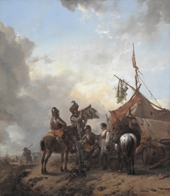 Soldiers Carousing with a Serving Woman outside a Tent
